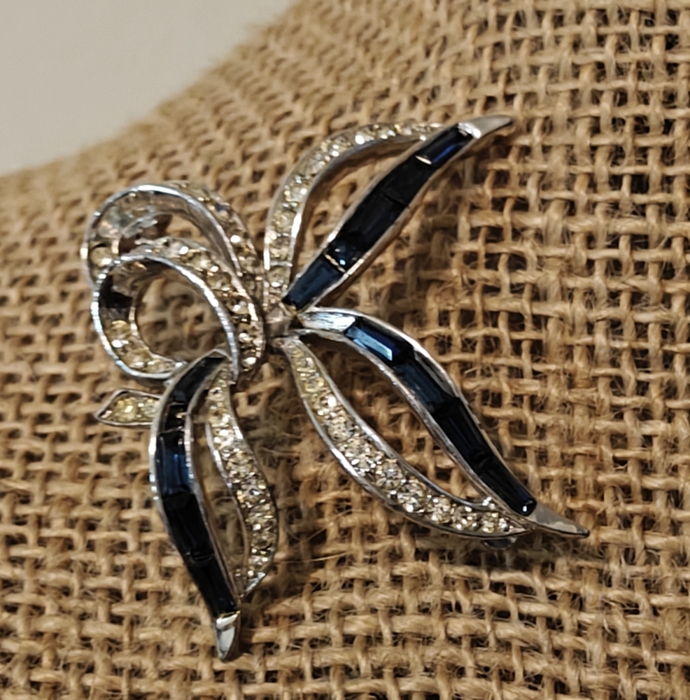 Signed Boucher Silver and Blue Bow Brooch